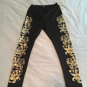 Black Leggings with Gold design New, never worn